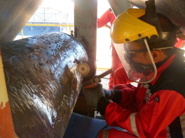 Re-lagging pulley Monti surface prep