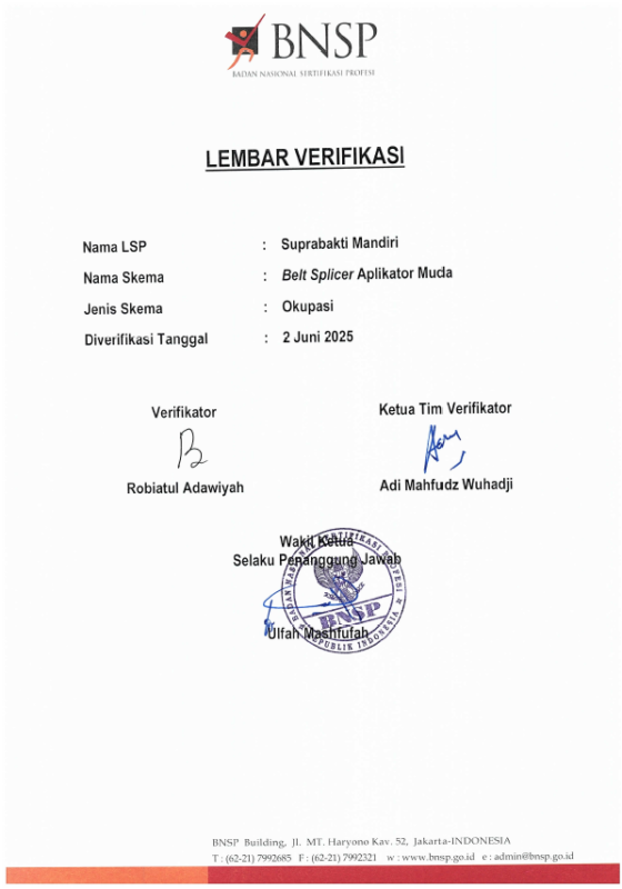 Verifikasi Skema Belt Splicer Aplikator Muda