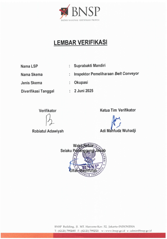 Verifikasi Skema Inspektor Pemeliharaan Belt Conveyor