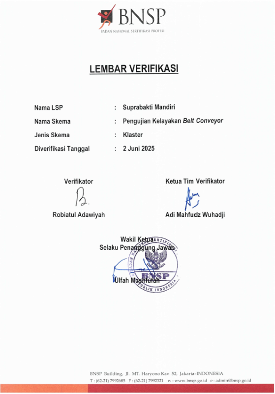 Verifikasi Skema Penguji Kelayakan Belt Conveyor