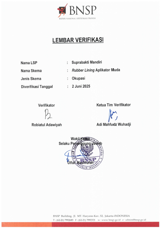 Verifikasi Skema Rubber Lining Aplikator Muda