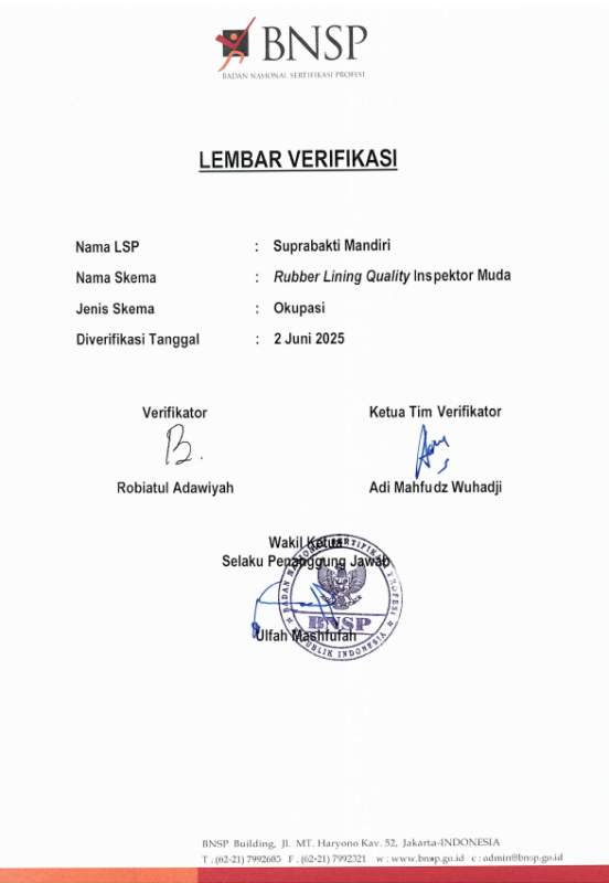 Verifikasi Skema Rubber Lining Quality Inspektor Muda